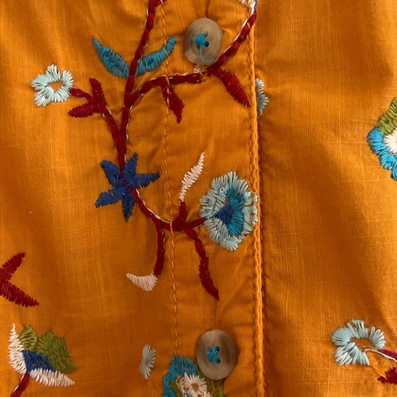 Anthropologie Orange Floral Button-Down Shirt - Picture 3 of 4